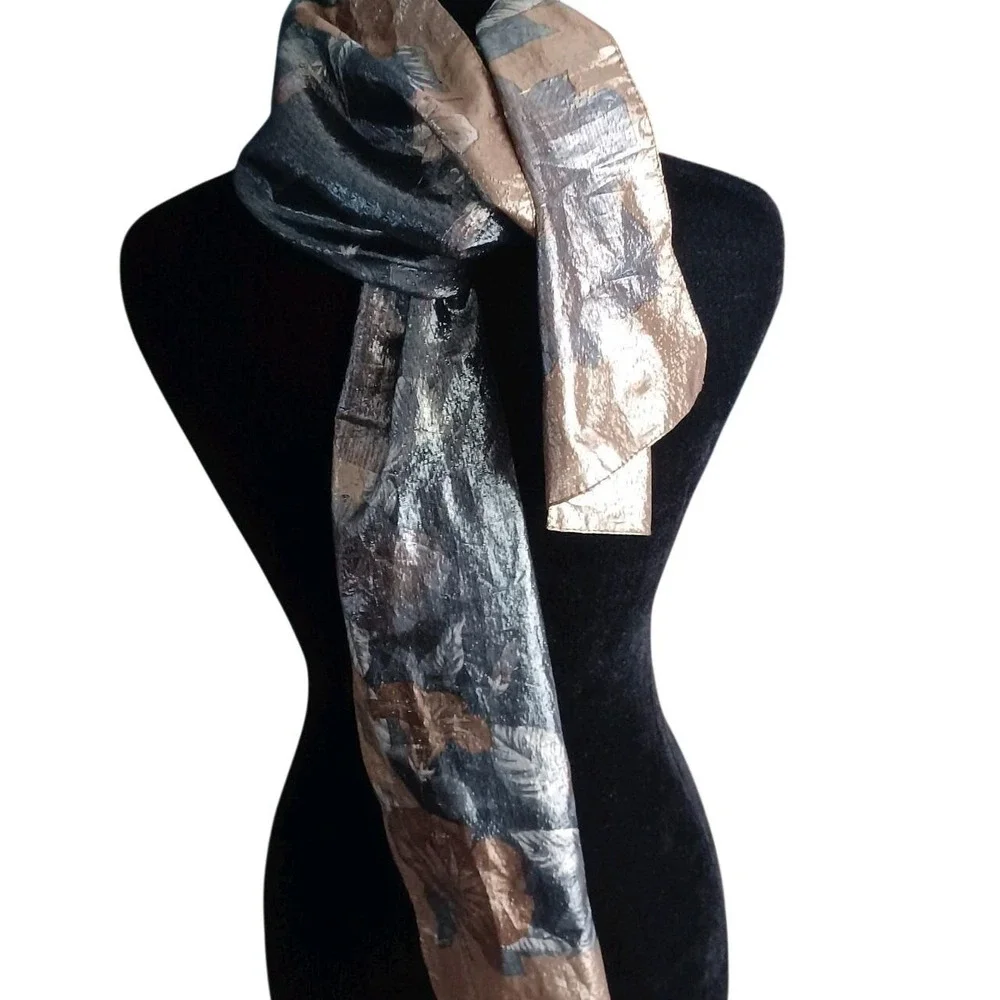 Webb‎ & Co Italy Women Metallic Floral Scarf Bronze Silver Blue Evening Wrap 53